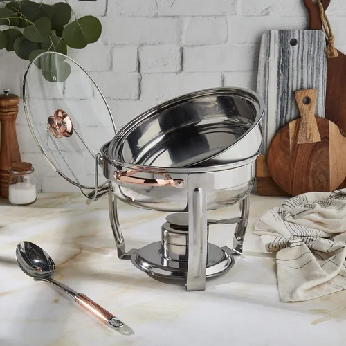 Vista 8 de Denmark Tools for Cooks Celebrations Cookware Collection - Juego de 8 platos redondos de acero inoxidable de 4 cuartos de galón con tapa de vidrio