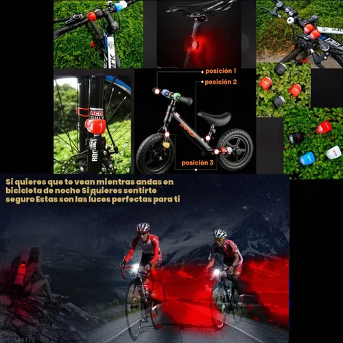 Vista 5 de Juego de luces delanteras y traseras para bicicleta, luces traseras de silicona LED para bicicleta, faros delanteros y traseros de bicicleta