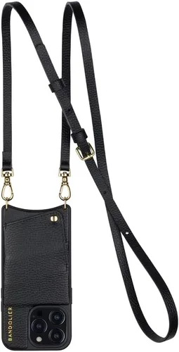 Vista 2 de Bandolier Emma Crossbody - Funda para teléfono y cartera, de piel negra con detalles dorados, plateados o peltre, compatible con iPhone