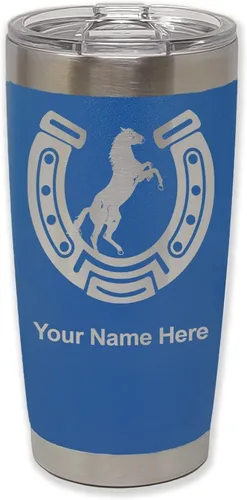 Vista 36 de LaserGram Vaso personalizado de 20 onzas, herradura con caballo (negro)