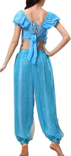 Vista 3 de WinChang Disfraz de baile de vientre de Bollywood para mujer disfraz de Halloween de la India monedas árabes disfraz de cosplay