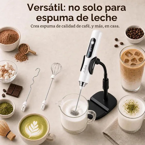 Vista 9 de Varita espumadora de leche de mano recargable con soporte de clip Blanco-Manos Libres