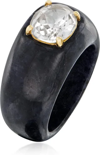 Vista 3 de Ross-Simons Black Jade and 3.00 Carat White Topaz Ring With 14kt Yellow Gold