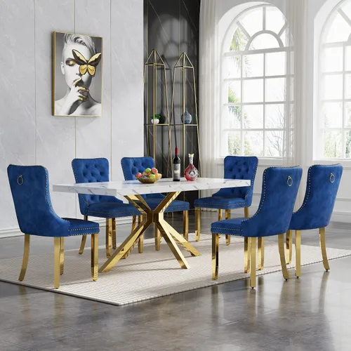 Vista 65 de HomVent - Juego de mesa de comedor de mármol sintético de 68 pulgadas con 4 sillas de terciopelo para cocina Modern Rectangular Faux Marble