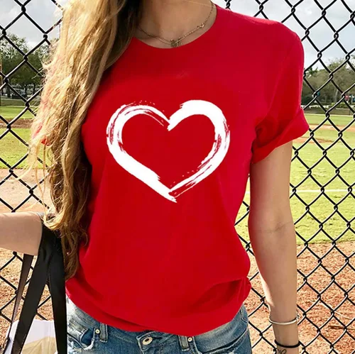 Vista 37 de Camisetas de manga corta con estampado de corazón para mujer, camisetas de ajuste regular, linda y divertida, ropa de regalo 2023