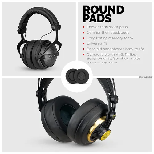 Vista 4 de Brainwavz repuesto de almohadilla redondas con espuma viscoelástica, para audífonos, para Sennheiser, AKG, HifiMan, ATH, Philips, Fostex, Sony.