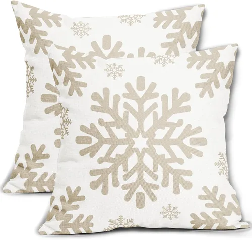 Vista 13 de Fundas de almohada decorativas de Navidad negras 40x40 cm con copos de nieve blancos de Navidad, juego de 2, temática rústica de invierno