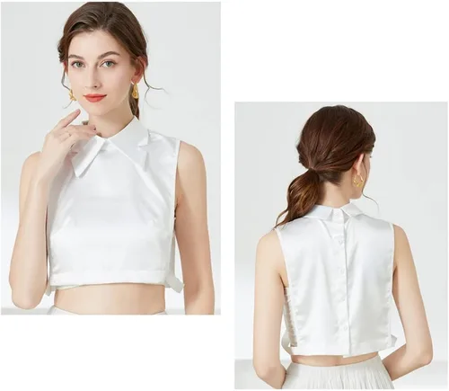 Vista 5 de Blusa de media camisa con cuello falso desmontable para mujeres y niñas