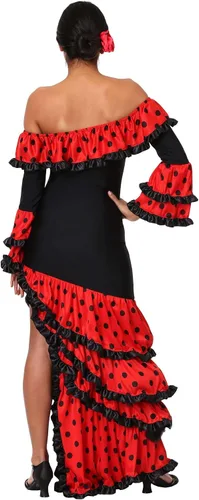 Vista 9 de Disfraz de Senorita española para mujer, vestido de bailarina española rojo y negro, vestido de celebración de España, traje de Halloween