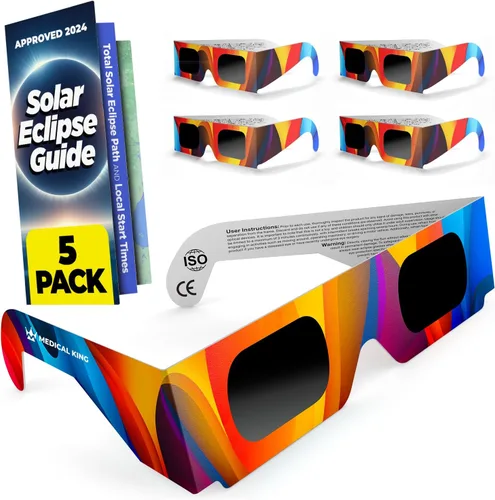 Medical king Gafas de eclipse solar 2024 con certificación CE e ISO aprobadas 2024 para visión solar directa (paquete de 5)