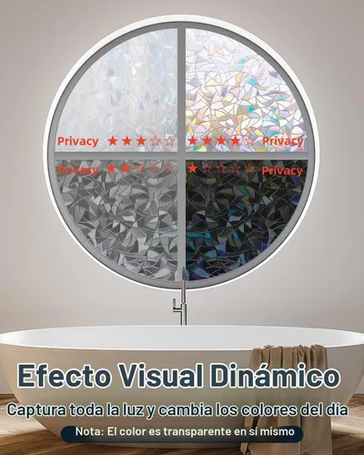 Vista 5 de Lovepea Película de privacidad arcoíris para ventana con herramientas de instalación, decoración 3D, calcomanías de vitrales, extraíble, a prueba