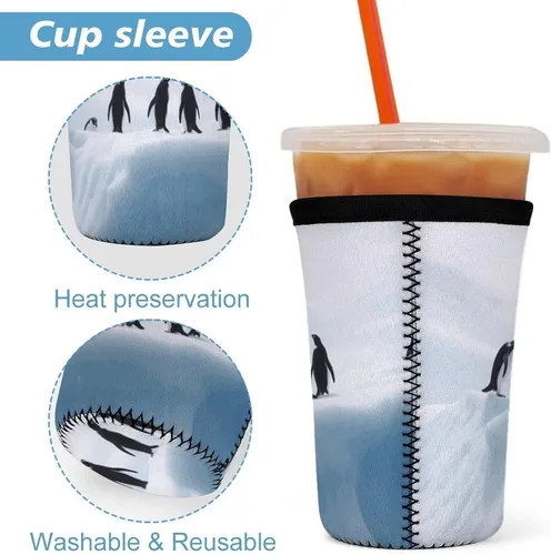 Vista 3 de Penguins on The Iceberg Reusable Insulated Neoprene Iced Coffee Cup Sleeves 3 Sizes Diving Material Cup Durable Beverage Covers for Cold Coffee Tea