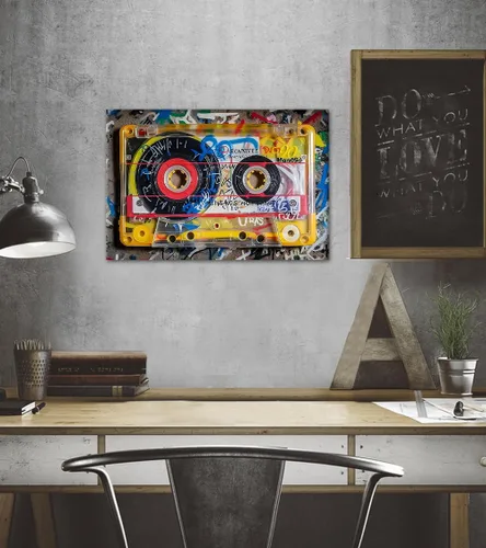 Vista 4 de Yeesjoee Cassette Tape Wall Art Graffiti Music Wall Art Vintage Audio Cassette Painting Print for Living Room Bedroom, 12 x 16inch
