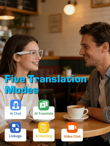 Vista 4 de Lentes inteligentes para mujer, con audio de oído abierto, Bluetooth con marco transparente, llamadas manos libres, cómodos de llevar para viajes