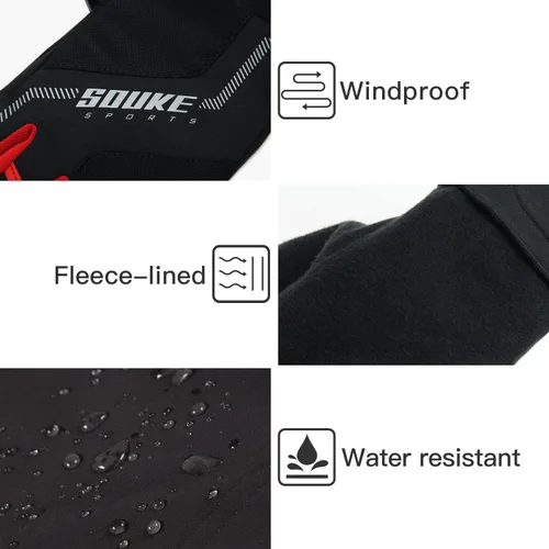 Vista 2 de Souke Sports Winter Cycling Bike Gloves Padded Fleece-Liner Full Finger Bicycle Shock-Absorbing Anti-Slip Warm MTB Road Biking Gloves for MenWomen