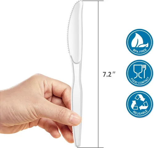 Vista 11 de POSATE Cuchillos de plástico negro, cuchillos de plástico desechables resistentes, paquete de 100, suministros para fiestas