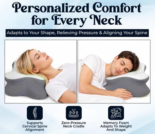 Vista 2 de Almohada cervical para el cuello para aliviar el dolor, almohada ergonómica para dormir de lado para apoyar el cuello, almohada refrescante