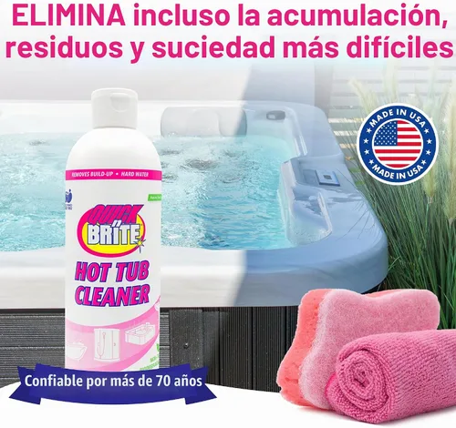 Vista 2 de Quick N Brite - Kit limpiador de bañera de hidromasaje resistente, gel de limpieza no abrasivo con esponja y paño, 16 onzas
