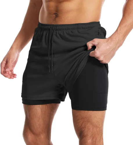 Vista 32 de Aolesy Pantalones cortos de gimnasio para hombre con forro de 5, 7, 9 pulgadas, ligeros, pantalones cortos de malla para entrenamiento, atléticos