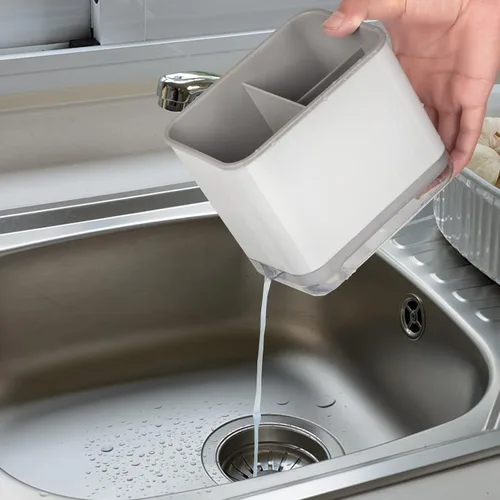 Vista 3 de RedCall Organizador de fregadero de cocina, soporte para esponja de platos y soporte para cepillos con bandeja de goteo, organizador de utensilios