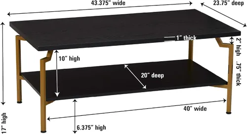 Vista 3 de Household Essentials Mesa de centro rectangular de hierro negro y oro