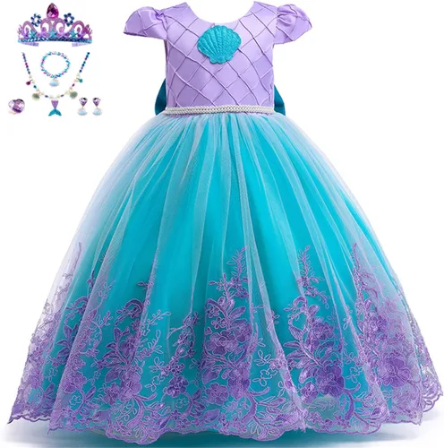 Vista 3 de Vestido de princesa de sirena para niñas, disfraz de sirena para Ariel