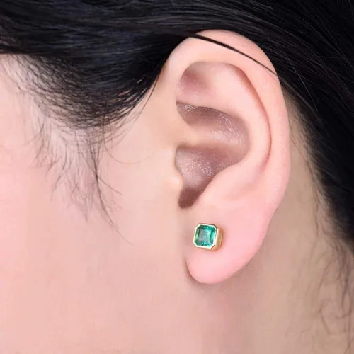 Vista 7 de Lanmi - Pendientes de oro blanco amarillo de 14 quilates con diamantes naturales para mujeres y niñas
