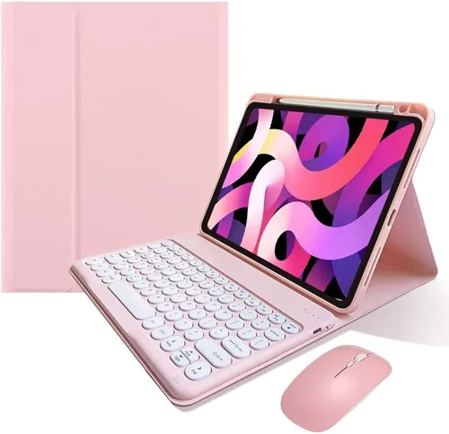 Vista 10 de Funda de teclado compatible con iPad de 9ª, 8ª y 7ª generación, Air 3ª generación Pro de 10.5, con mouse Bluetooth, tecla redonda, lindo teclado