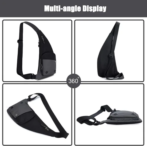 Vista 6 de Qidelong Bolso bandolera para hombres y mujeres, delgado bolso de bolsillo personal, mochila de hombro en el pecho, mochila casual, riñonera de viaje