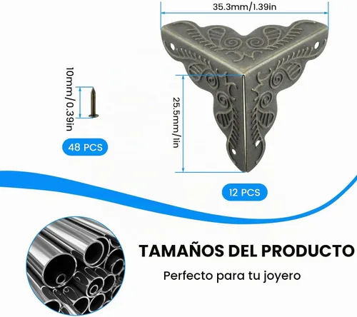 Vista 2 de SDTC Tech Paquete de 12 protectores de esquina de muebles de 1 x 1 pulgada, borde triangular de bronce antiguo, protector decorativo de esquina