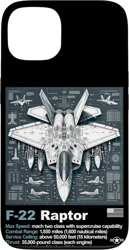 Vista 7 de F22 Raptor Fighter Jet Blueprint - Funda para iPhone 16, diseño técnico y especificaciones