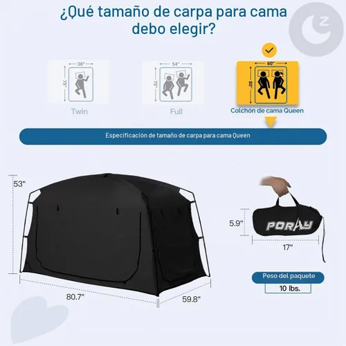 Vista 4 de Bed Tent,Portable Privacy Sleeping Bed Canopy,Blackout 90% Drapes for Kids and Adult,Indoor Space Tent with Breathable Large Mesh Windows