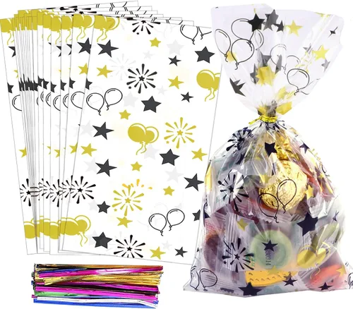 Vista 41 de 100 bolsas de regalo con estampado de estrellas de 3 x 5 pulgadas, bolsas de regalo de celofán, bolsas de regalo de celofán, bolsas de regalo