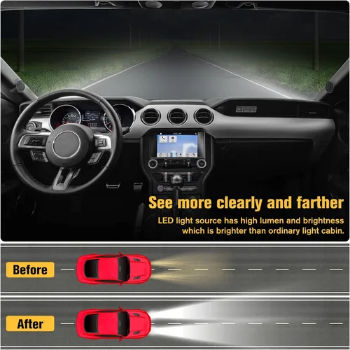 Vista 2 de Conjunto de faros delanteros LED Mustang, faros delanteros estilo OEM con reflector ámbar, conjunto de faros compatibles con Ford Mustang 2015 2016