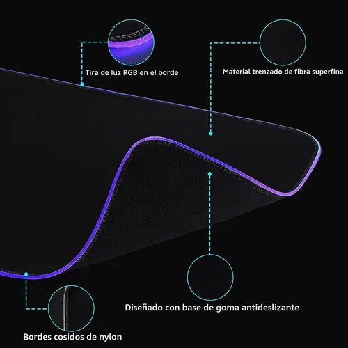 Vista 5 de TIDALSOIL - Alfombrilla de mouse RGB para juegos con concentrador USB de 4 puertos, 31.5 x 11.8 pulgadas 13 Light Modes RGB Gaming Mouse Pad With