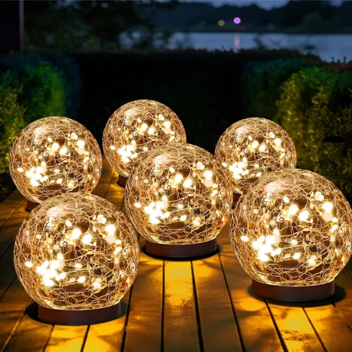 Vista 8 de MLKNK Luces solares de globo para exteriores, impermeables, bolas solares, luces solares de jardín, orbes para exteriores, paquete de 2 bolas
