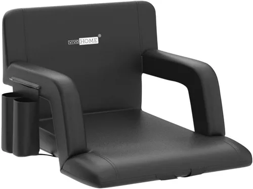 Vista 5 de VIVOHOME Asientos reclinables para estadio con respaldo y cojín, paquete de 2 sillas acolchadas portátiles con reposabrazos y soporte para tazas