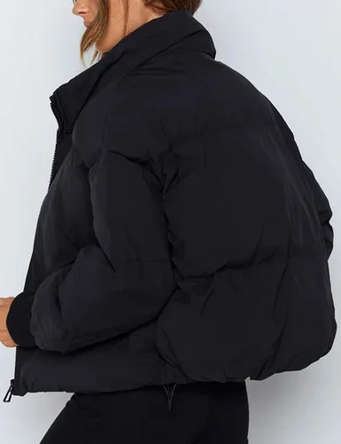 Vista 3 de Tanming Chaqueta acolchada casual para mujer, manga larga, cremallera completa, abrigo de invierno acolchado negro