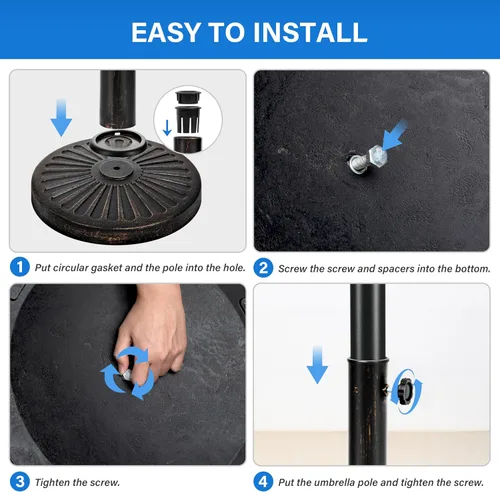 Vista 4 de Simple Deluxe Base redonda resistente de 31 libras y 18 pulgadas para sombrilla de mercado para patio al aire libre, cubierta, color negro clásico