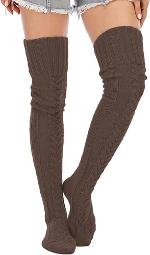 Vista 2 de SherryDC Calcetines altos hasta el muslo de punto trenzado para mujer, calcetines de invierno extra largos sobre la rodilla calentadores de piernas