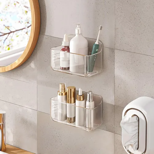 Vista 10 de Diesisa Organizador de Pared de Acrílico de 2 piezas, Organizador Adhesivo para Puerta de Gabinete, Estantes de Baño de Acrílico para Pared, Sin