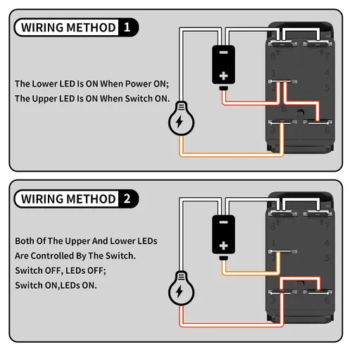 Vista 5 de DaierTek Interruptor basculante de barra de luz LED y luces traseras, interruptor basculante azul 12V/24V 20A/10A 5 pines marino con cables