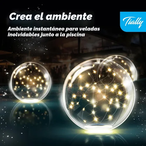 Vista 7 de TIALLY Luces flotantes de hadas para piscina alimentadas por energía solar, bolas LED inflables impermeables de 14 pulgadas, luces para piscina