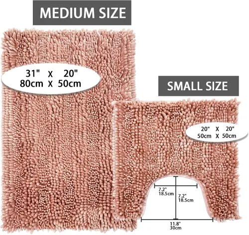 Vista 2 de Civkor Juegos de Alfombras de Baño Rosa de 2 Piezas, Alfombras para Inodoro en Forma de U Lavables con Respaldo Antideslizante, Bonitas Alfombras