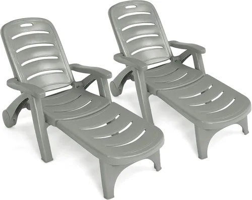 Vista 13 de Giantex Tumbona reclinable con ruedas para patio, tumbona plegable con reposabrazos, 5 posiciones ajustables para piscina, patio, jardín, tumbona