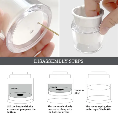 Vista 6 de Botella de vacío para frascos de crema, dispensador de loción cosmético sin aire con bomba - Contenedores de viaje para cremas, geles y lociones, a