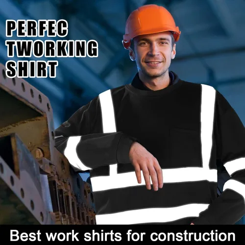 Vista 6 de Zhanmai 6 Pack Long Sleeve Safety Shirt High Visibility Reflective Class 3 Hi Vis Construction Safety Shirt with Pocket