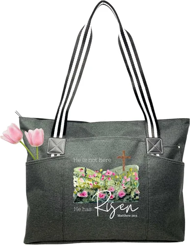 Vista 18 de Brooke & Jess Designs Bolsas grandes con cremallera inspiradoras para mujer, ideas de regalos cristianos Be Still and Know Lexie Black