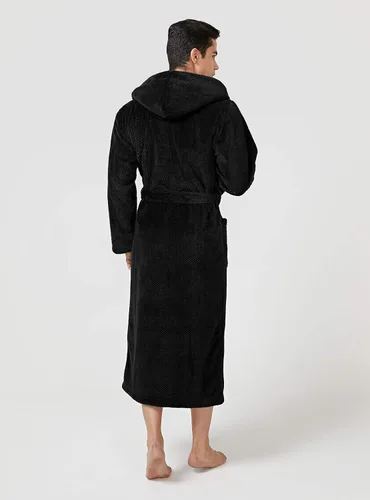 Vista 2 de DAVID ARCHY Bata de felpa de vellón coral para hombre, cuello de chal, pesada, longitud completa, larga, grande y alta, cálida bata de baño