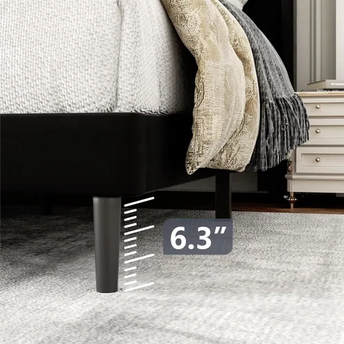 Vista 5 de Gruwans Base de cama de tamaño individual con cabecera tapizada con respaldo de ala, plataforma de fácil montaje, soporte de listones de madera,